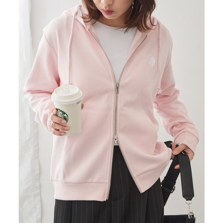 ピンク | 【U.S. POLO ASSN.】ワンポイントロゴ ダブルジップパーカー | SETUP7【WOMEN】