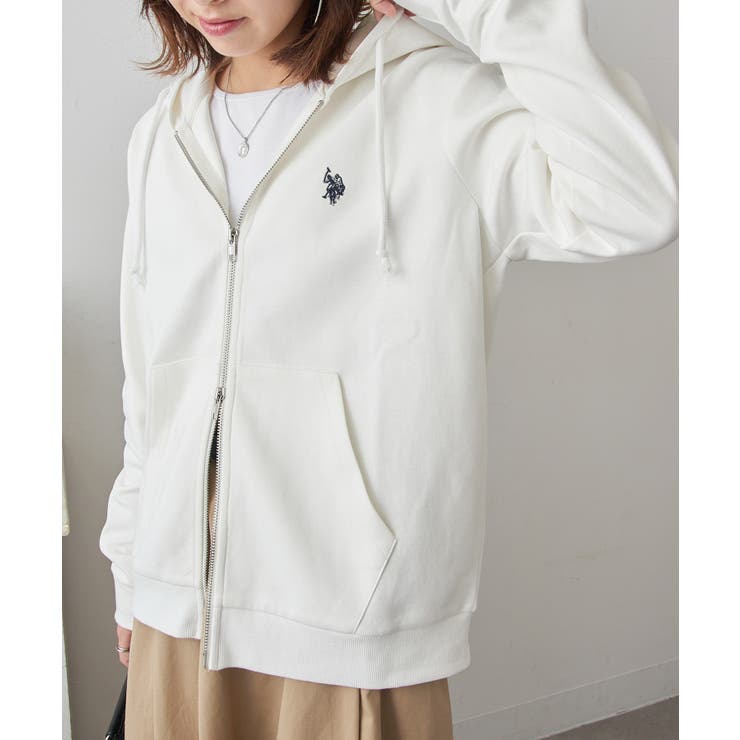 ホワイト | 【U.S. POLO ASSN.】ワンポイントロゴ ダブルジップパーカー | SETUP7【WOMEN】