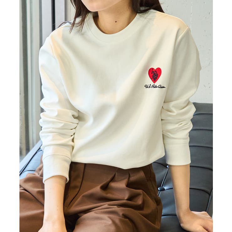 ホワイト | 【U.S. POLO ASSN.】ハート刺繍クルーネックスウェット | SETUP7【WOMEN】