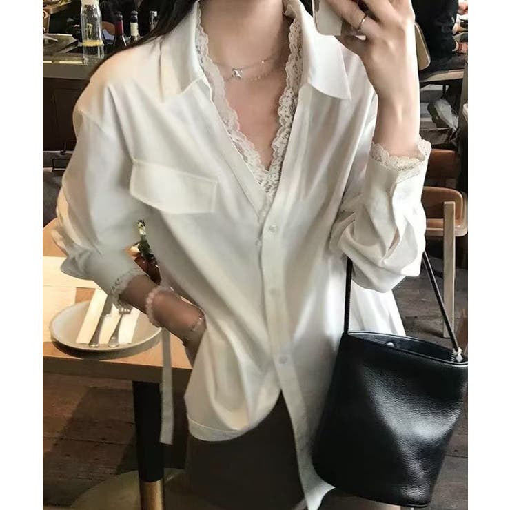 ホワイト | 【SETUP7】ルーズデザイン レースシャツ KNF | SETUP7【WOMEN】