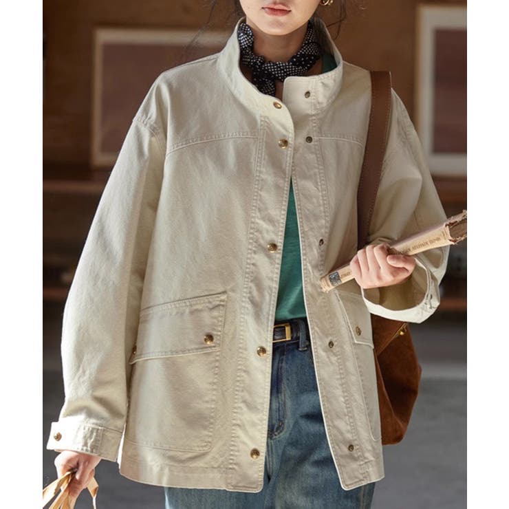ベージュ | 【SETUP7】スタンドカラーフレンチワークジャケット KNF | SETUP7【WOMEN】