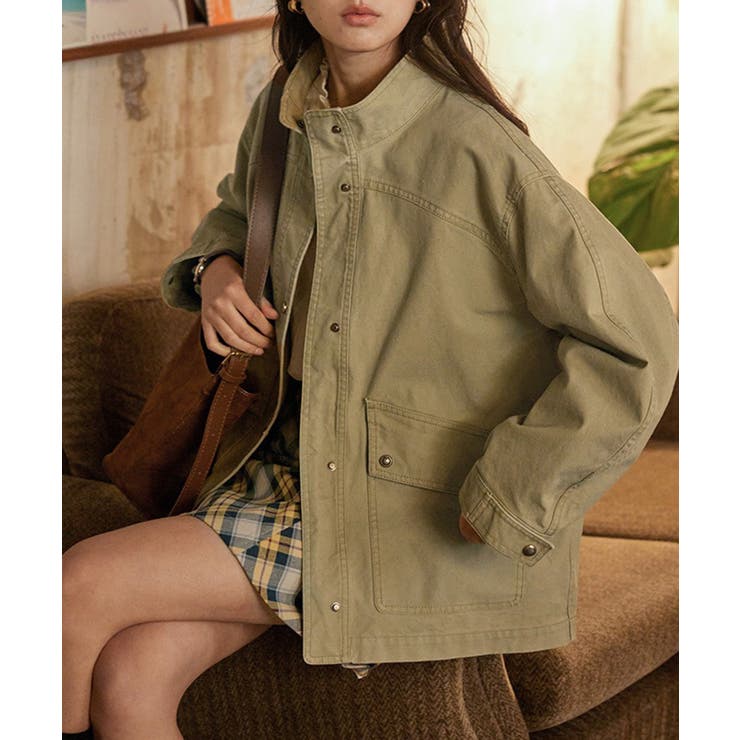 カーキ | 【SETUP7】スタンドカラーフレンチワークジャケット KNF | SETUP7【WOMEN】