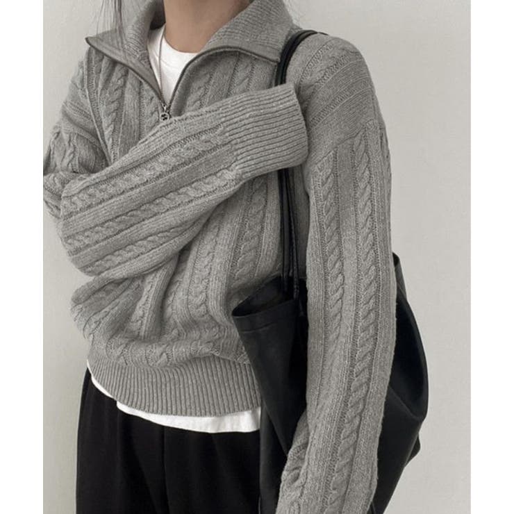 【SETUP7】ハーフジップ襟付きケーブルニットセーター KNF151 | SETUP7【WOMEN】 | 詳細画像2 