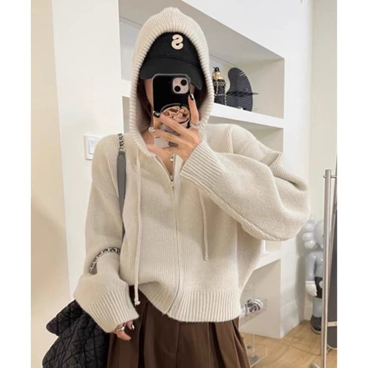 オフホワイト | 【SETUP7】フード付きリラックスニットジップアップパーカー KNF151 | SETUP7【WOMEN】