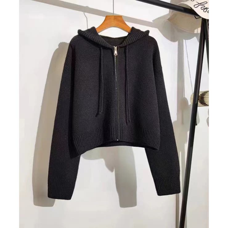 ブラック | 【SETUP7】フード付きリラックスニットジップアップパーカー KNF151 | SETUP7【WOMEN】