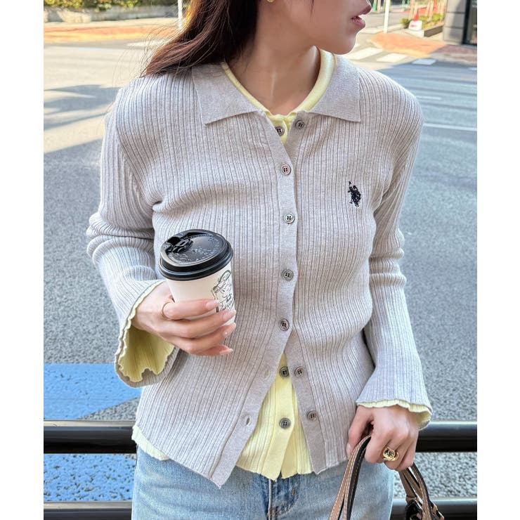 【U.S. POLO ASSN.】襟付き リブニットポロ カーディガン | SETUP7【WOMEN】 | 詳細画像2 
