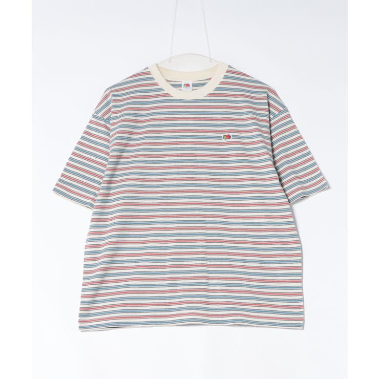 アイボリー | 【FRUIT OF THE LOOM】ピーチ起毛ボーダーTシャツ 袖ワッペン | SETUP7【WOMEN】