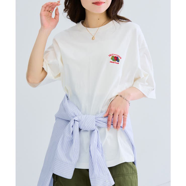 FRUIT OF THE LOOM】バックプリントシャツ 袖ワッペン[品番