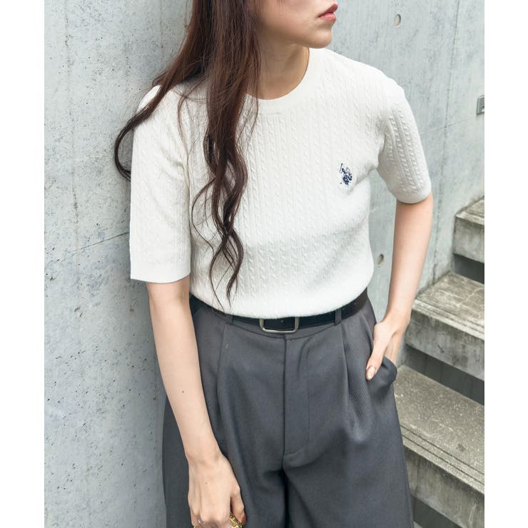 【U.S. POLO ASSN.】ワンポイント刺繍 クルーネックケーブルニット | SETUP7【WOMEN】 | 詳細画像1 