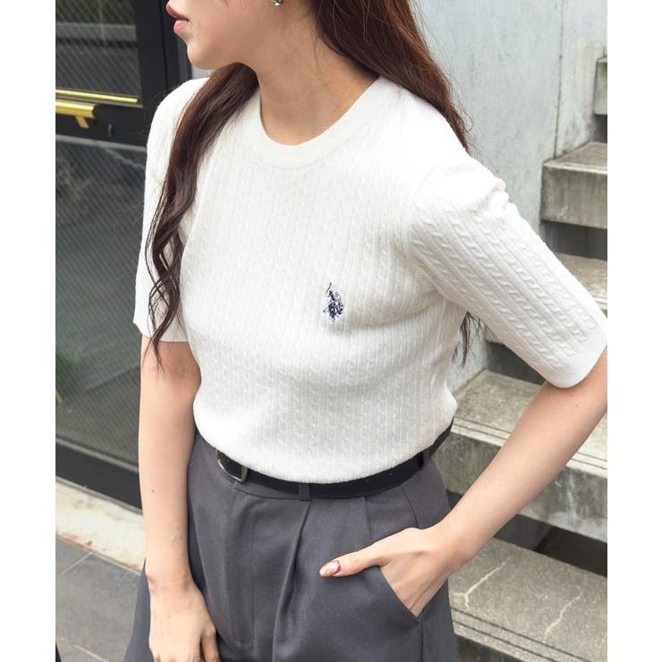 【U.S. POLO ASSN.】ワンポイント刺繍 クルーネックケーブルニット | SETUP7【WOMEN】 | 詳細画像14 