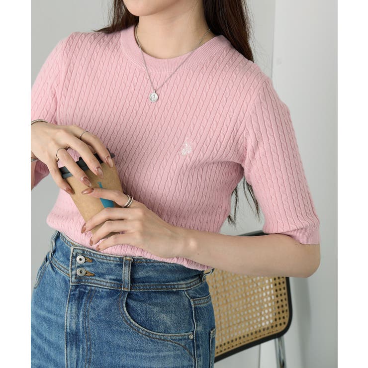 【U.S. POLO ASSN.】ワンポイント刺繍 クルーネックケーブルニット | SETUP7【WOMEN】 | 詳細画像38 