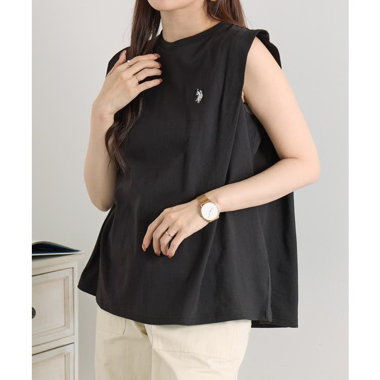 ブラック | 【U.S. POLO ASSN.】ワンポイント刺繍 ソフトタッチタンクトップ | SETUP7【WOMEN】