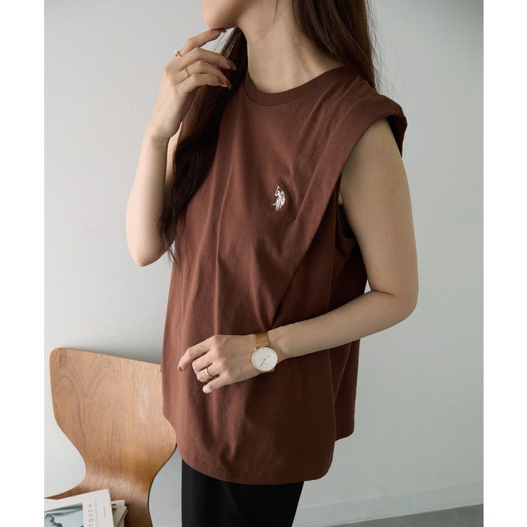 ブラウン | 【U.S. POLO ASSN.】ワンポイント刺繍 ソフトタッチタンクトップ | SETUP7【WOMEN】
