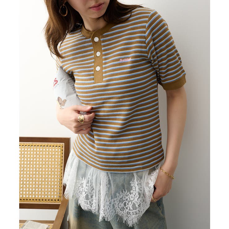 ブラウン | 【Healthknit】【別注】マルチボーダーワッフルT/C 50/50 | SETUP7【WOMEN】