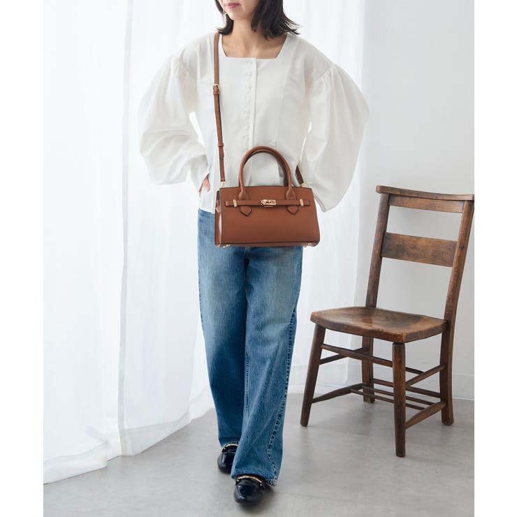 MAISON BREEZE】シボレザー 金具ベルト付きトートバッグ[品番