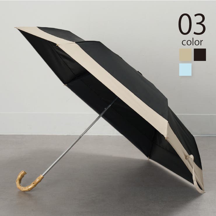 50cm パステルボーダー バンブーハンドル折りたたみ傘 | SETUP7【WOMEN】 | 詳細画像1 
