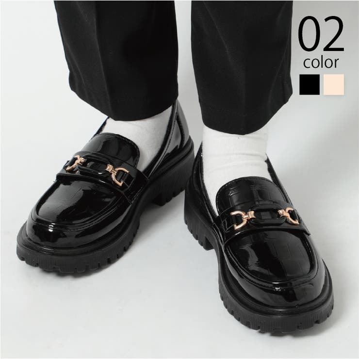 SETUP7】クロコ型押しフェイクレザーエナメルビットローファー KNF049