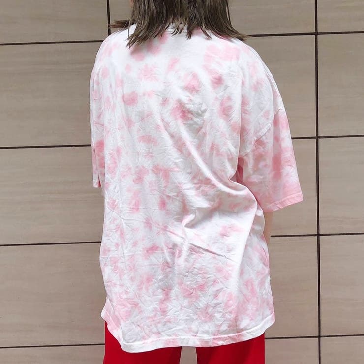 ロゴ刺繍タイダイTシャツ ／ Tシャツ タイダイ染め ロゴ刺繍 レディース 半袖 ドロップショルダー クルーネック オーバーサイズ トップス カットソー 春 夏 ロゴ刺繍タイダイ染めBIGTEE[品番：ATYW0001874]｜sevens