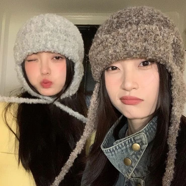 グラデーションニットキャップ 韓国 ニット帽 イヤーマフラー 耳