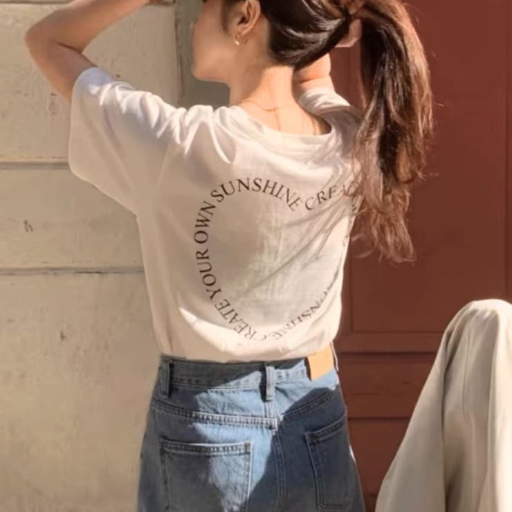 ブラック | ハートバックプリントTシャツ カジュアル ガーリー 韓国  | sevens