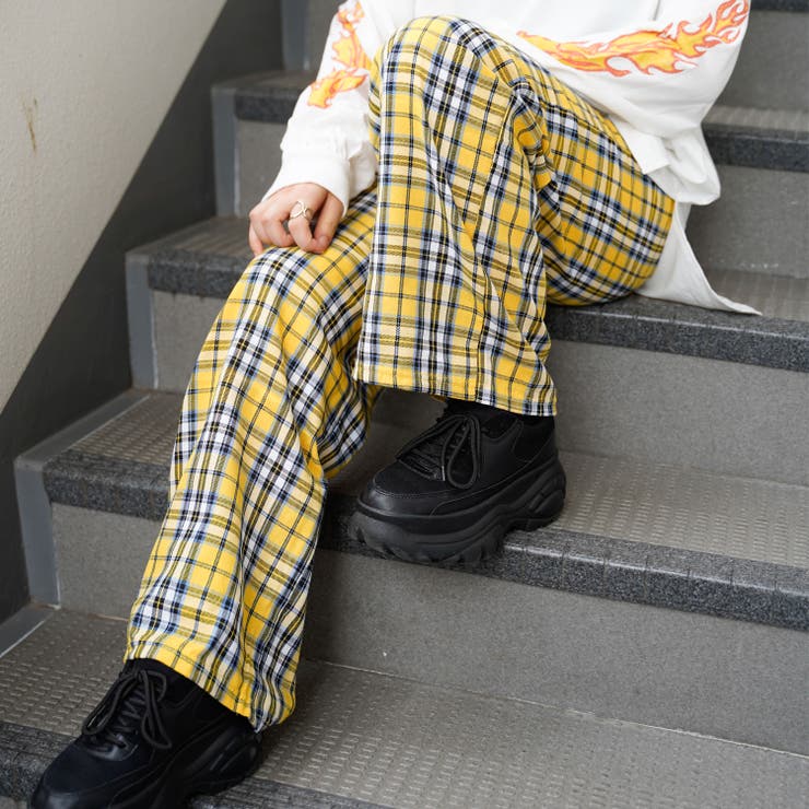 チェック柄ワイドパンツ チェックパンツ ボトム チェック柄ワイドパンツ チェックパンツ ボトム