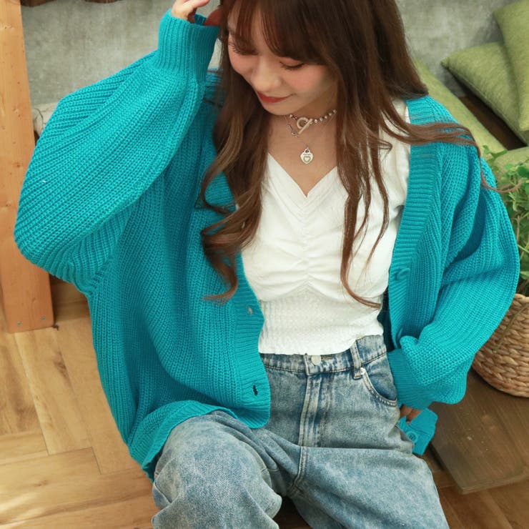 2292506 畦編みオーバーサイズカーディガン レディースファッション