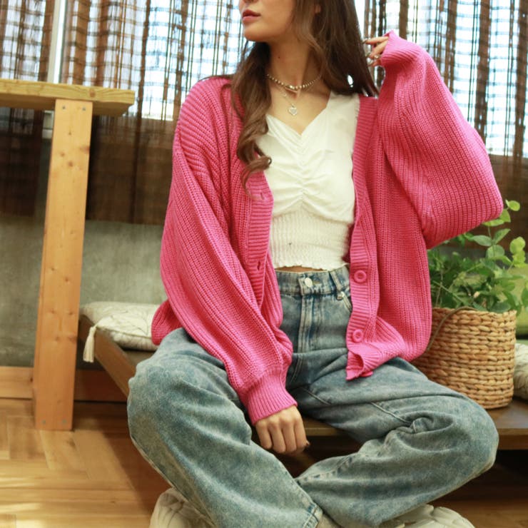 2292506 畦編みオーバーサイズカーディガン レディースファッション