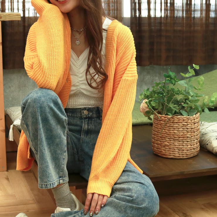 2292506 畦編みオーバーサイズカーディガン レディースファッション