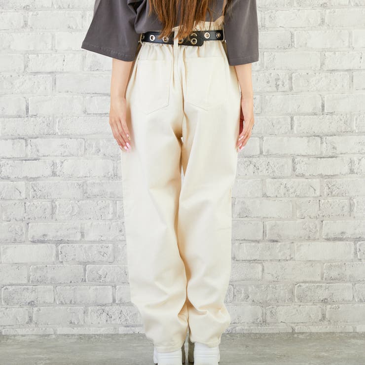 202543 ウエストギャザーストレートパンツ レディースファッション