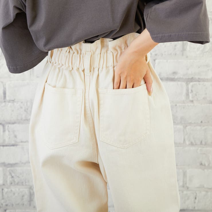 202543 ウエストギャザーストレートパンツ レディースファッション