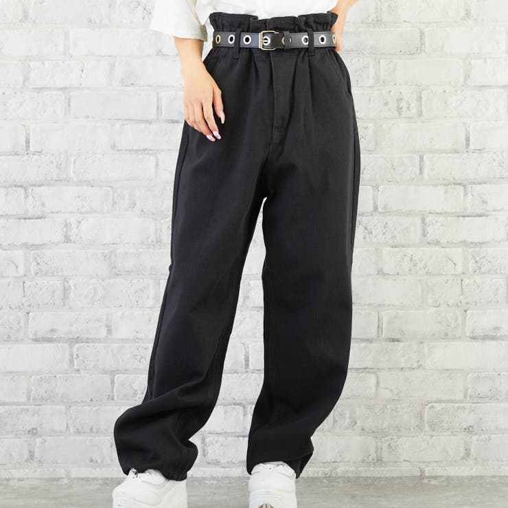 202543 ウエストギャザーストレートパンツ レディースファッション