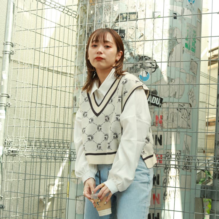 2290655 Gモノグラムジャガードラインニットベスト レディース