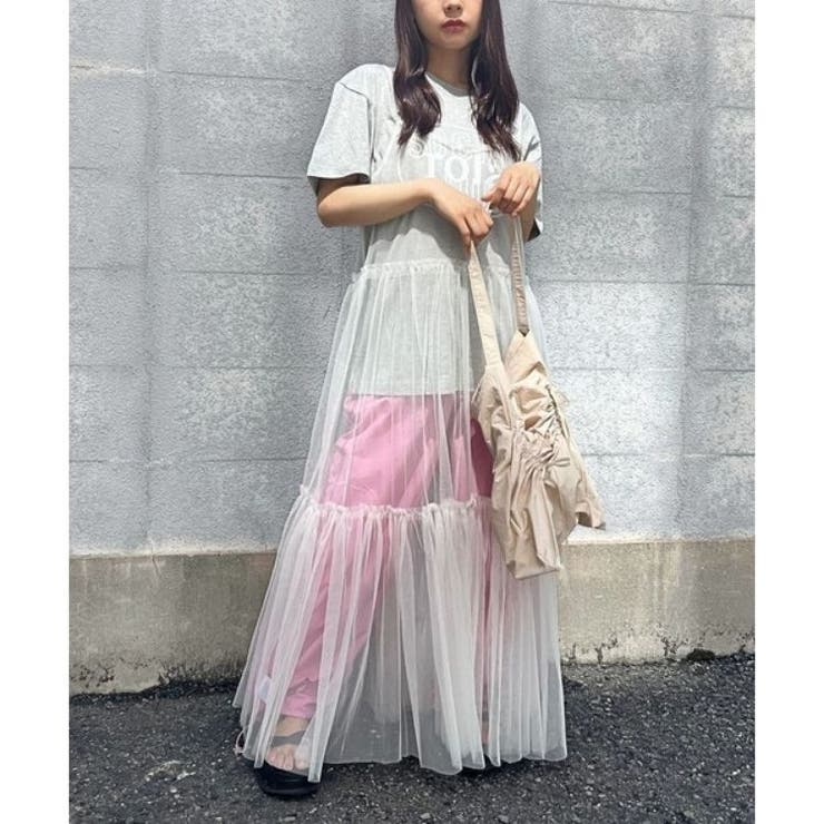チュールシースルーキャミワンピース レイヤード かわいい