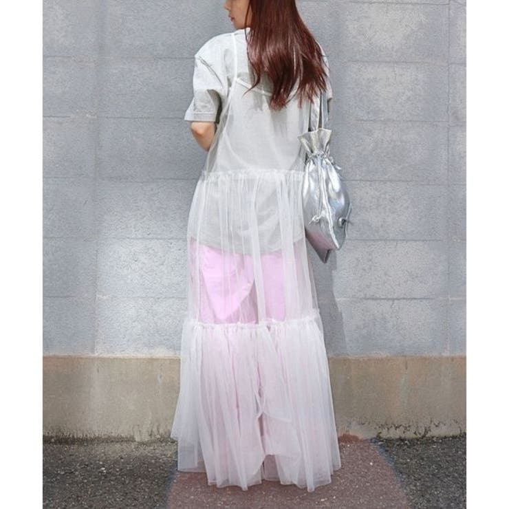 チュールシースルーキャミワンピース レイヤード かわいい