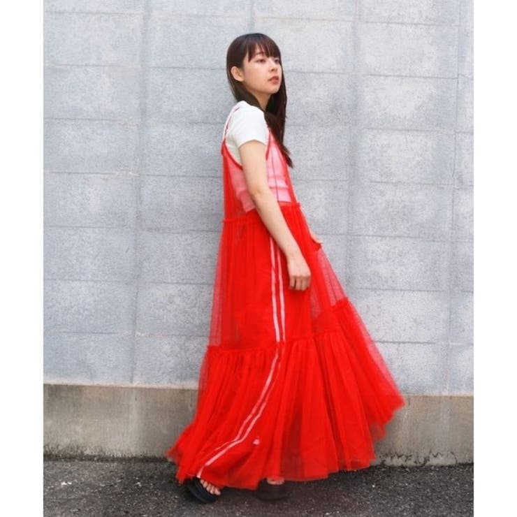 値引 チュールシースルーキャミワンピース レイヤード かわいい ワンピース