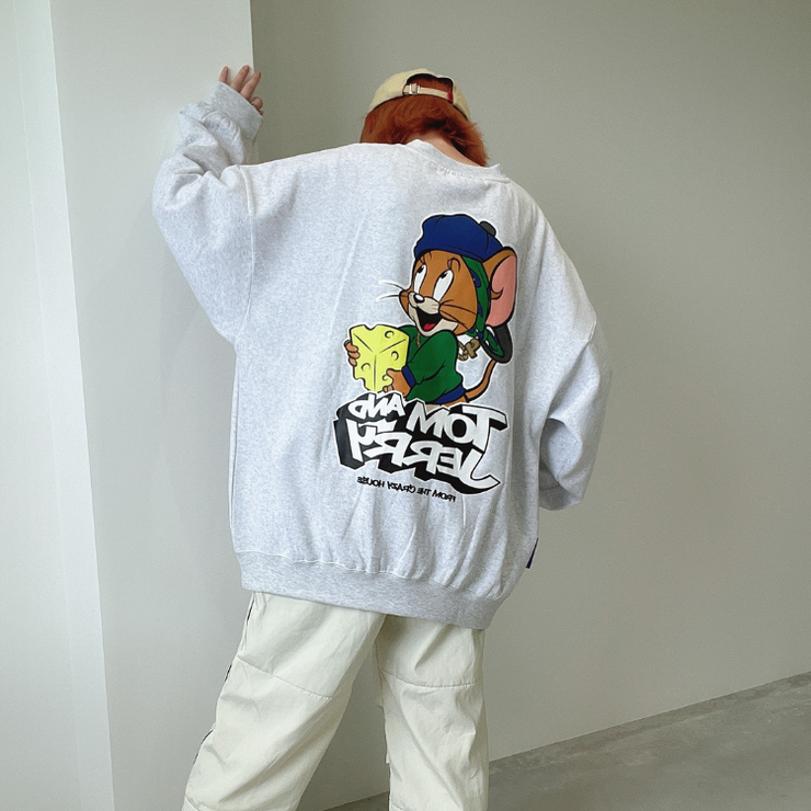 SEQUENZ トムとジェリー バックプリント クルーネックスウェット