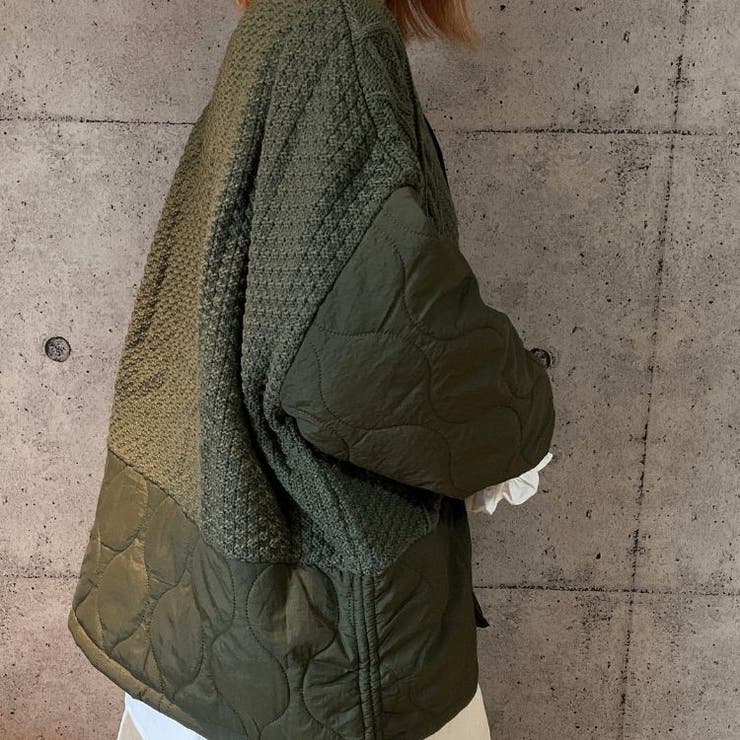 ケーブル編みドッキングニットアウター カジュアル ゆったり[品番