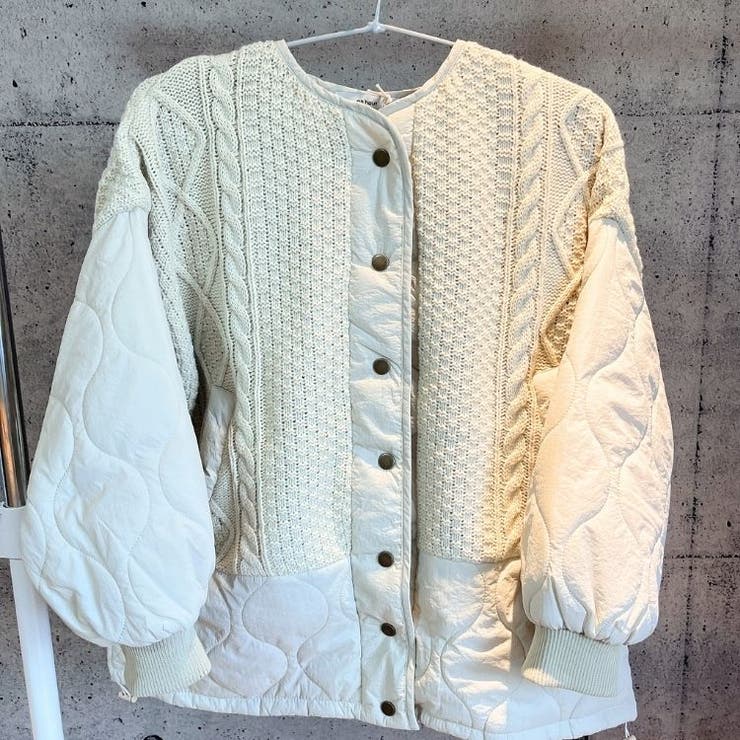 ケーブル編みドッキングニットアウター カジュアル ゆったり[品番