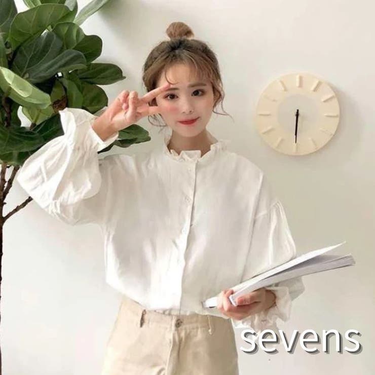 リブフリルブラウス カジュアル ガーリー シャツ レディース | sevens | 詳細画像1 