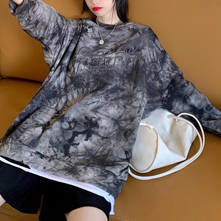 タイダイ染めロゴオーバーロンT 韓国 レディース[品番：ATYW0002020