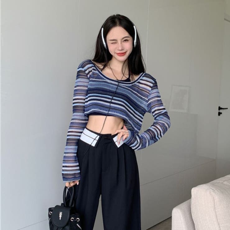 新品未使用　45r Mキャミ　ボーダーネイビー FREAK'S STORE ニット セーター 「セットアイテム」ボーダー ニット