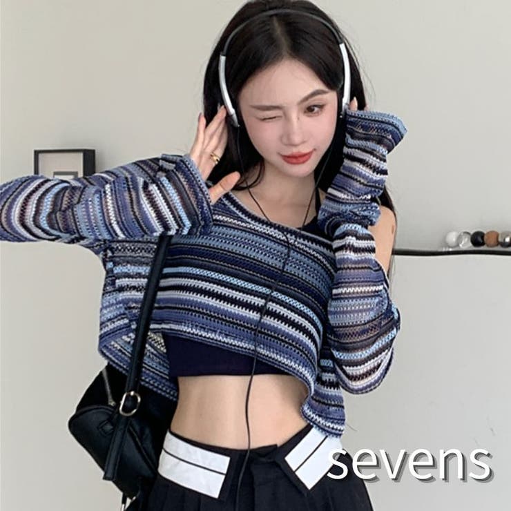 ボーダーシースルーキャミセット 韓国 ストリート[品番：ATYW0002106