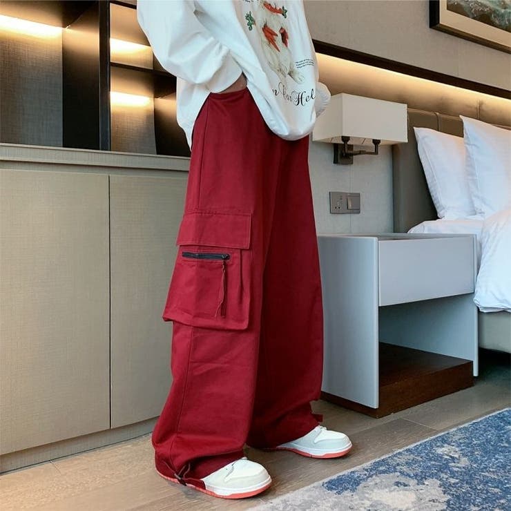 裾ベルトカーゴパンツ 韓国 ストリート レディース ルーズ ワイドパンツ
