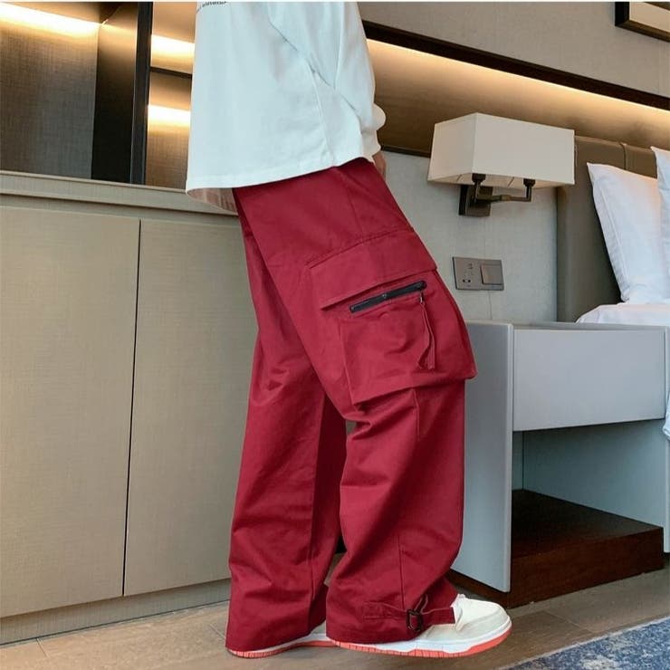 裾ベルトカーゴパンツ 韓国 ストリート レディース ルーズ ワイドパンツ
