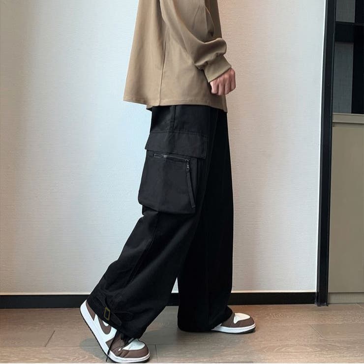 裾ベルトカーゴパンツ 韓国 ストリート レディース ルーズ