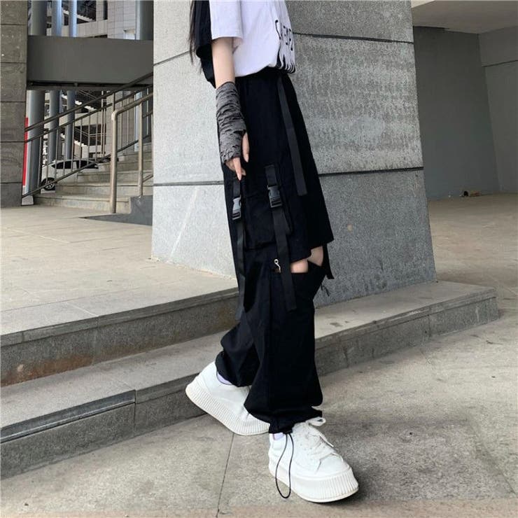ベルトデザインカーゴパンツ 韓国 ストリート レディース[品番
