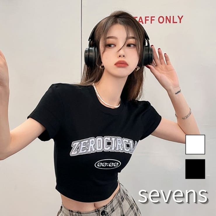 ZEROロゴ短丈ちびT 韓国 レディース[品番：ATYW0002136]｜sevens