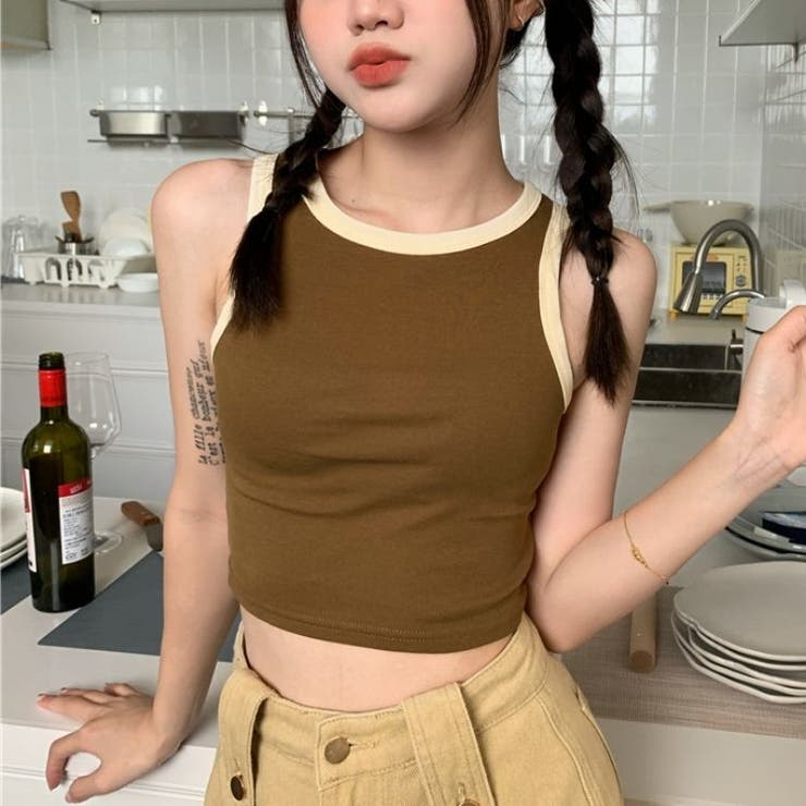 リンガータンクトップ 韓国 海外 クロップド丈 レディース 衣装 ダンス