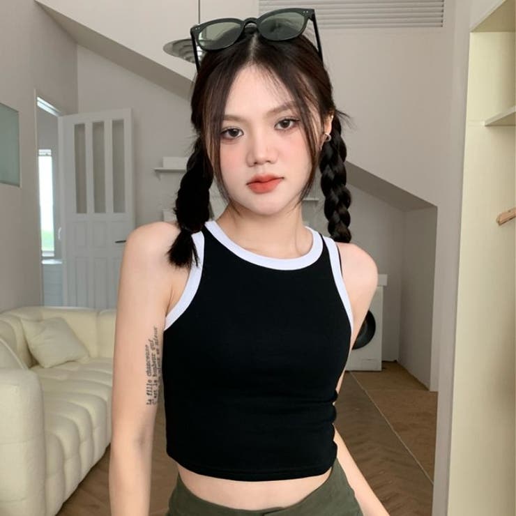 リンガータンクトップ 韓国 海外 クロップド丈 レディース 衣装 ダンス