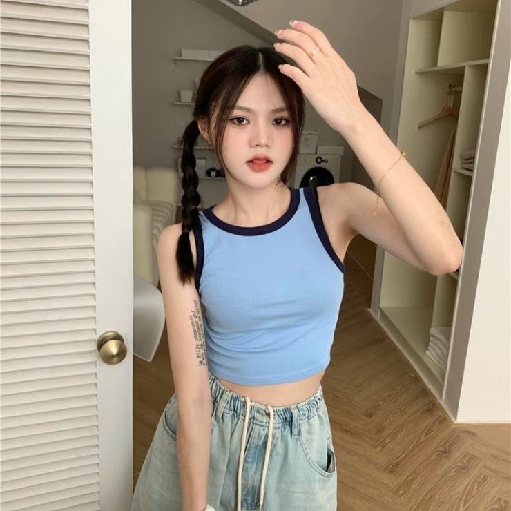 リンガータンクトップ 韓国 海外 クロップド丈 レディース 衣装 ダンス